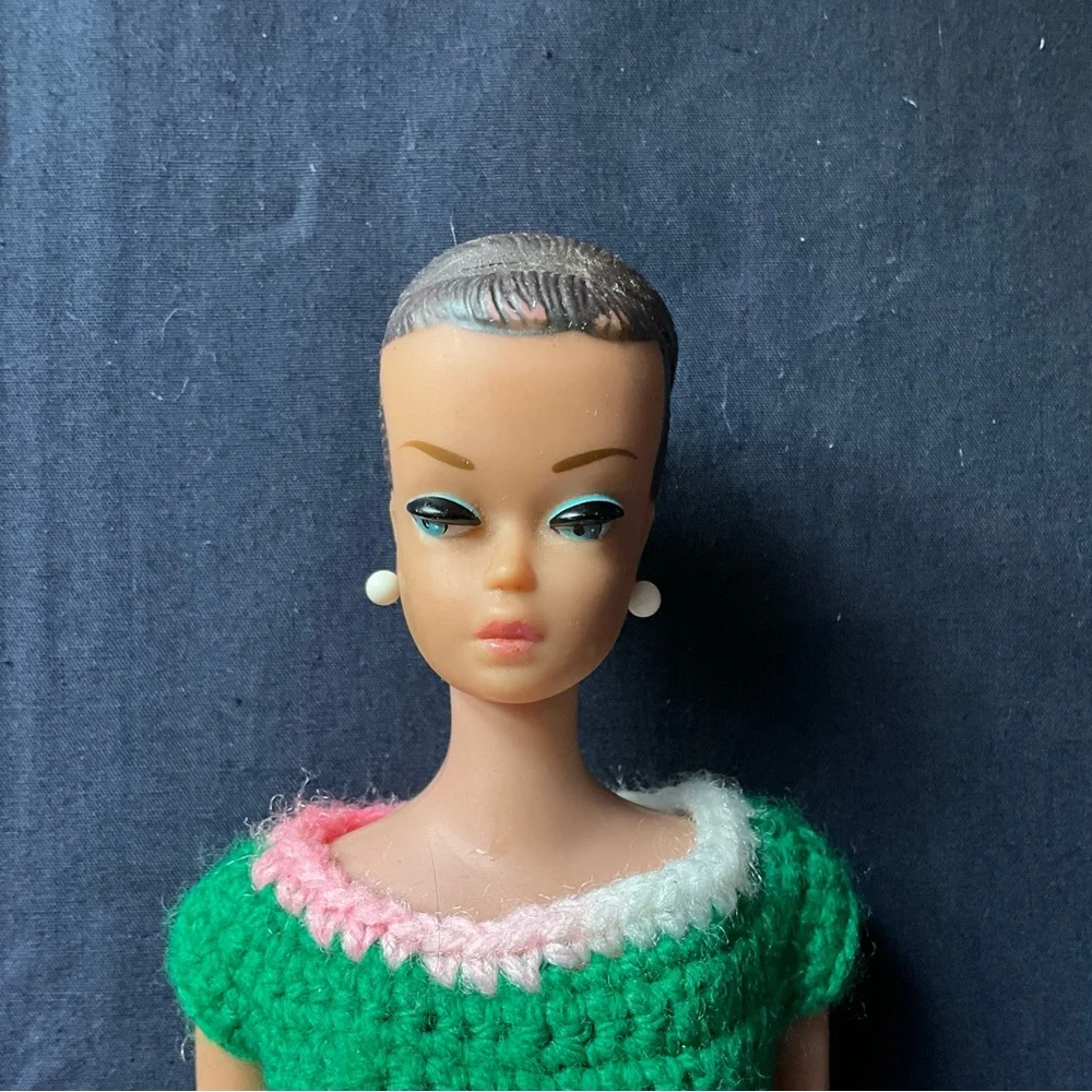Vintage 1960s Barbie in Handmade Crochet Dress No Wigs Japan Foot